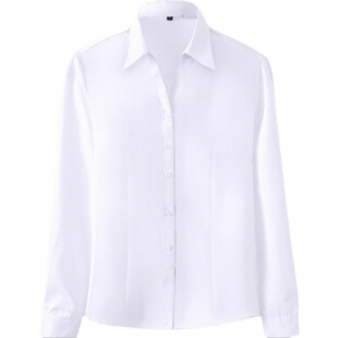 纯白衬衫修身收腰短袖职业工装长袖女蓝条纹衬衣加大码V领工作服