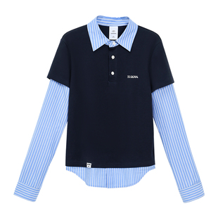 TurnSignal学院风假两件长袖衬衫女2025新款复古修身衬衣上衣春秋