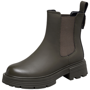 意尔康厚底切尔西靴女2025秋冬款靴子一脚蹬中筒靴复古烟筒靴单靴