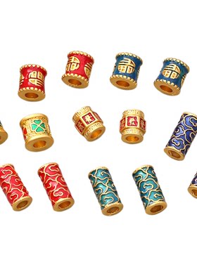 沙金烧蓝景泰蓝福字竹节桶珠