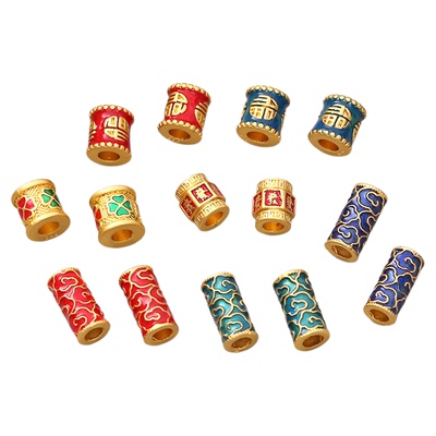 沙金烧蓝景泰蓝福字竹节桶珠