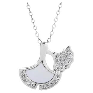 周六福S925纯银银杏叶项链亮面链坠幸福设计感锁骨链送女友礼物