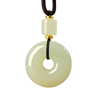 昆玉谣新疆和田玉玉石平安扣平安环面包圈吊坠挂坠青黄口料男女款