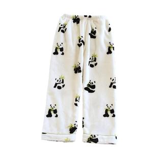 儿童秋冬法兰绒睡裤可爱熊猫宝宝男童家居裤女童保暖加厚长裤A类