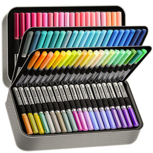 直液式丙烯马克笔软头不易透色可叠色美术生专用画笔小学生儿童安全可水洗水彩笔80色60色120色笔芯礼盒套装