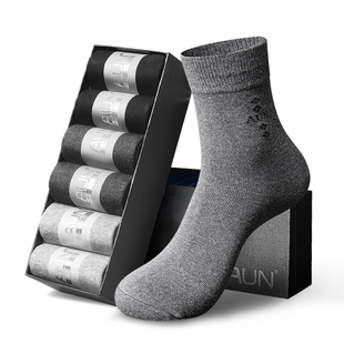 AUN袜子男中筒袜秋冬款吸汗透气纯色棉袜7A抗菌防臭袜黑色商务袜