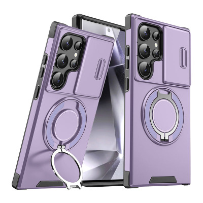 高级镜头滑盖适用三星S24ultra手机壳旋转支架S24fe推拉窗S23+车载磁吸s22指环扣S21全包A56防摔A54a35保护套