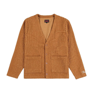 PLEASURES  袖口logo刺绣V领纽扣开衫毛衣男女同款宽松垂坠外套