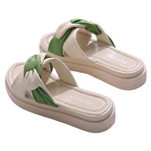 品牌断码真皮拖鞋女外穿2025新款小香风厚底防滑休闲百搭凉拖鞋女