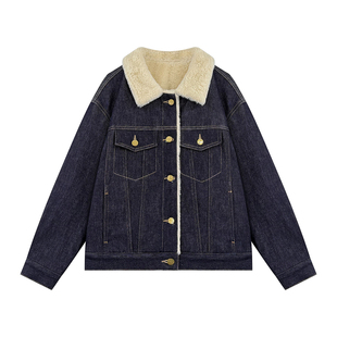 NILICO陈媚【酷女孩】原牛撞色线设计感加绒加厚保暖显瘦牛仔外套