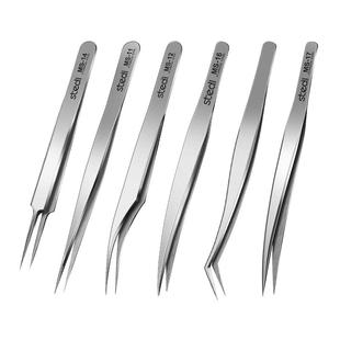 司特力镊子高精密不锈钢尖弯头夹子磨砂手账贴纸手工模型水贴专用