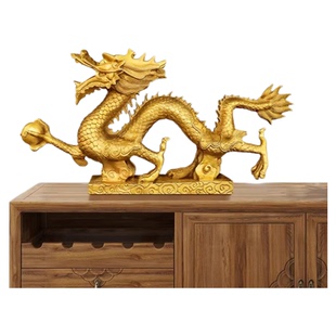 铜龙摆件招财纯黄铜生肖五爪金龙铜制金属工艺品客X厅汉龙形吉祥