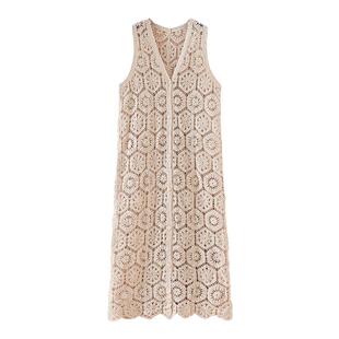 中长款马甲外套春秋女镂空针织小背心外搭无袖坎肩薄夏季外穿开衫