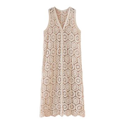 单排扣百搭长款V领镂空马甲