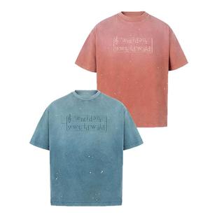 ANTIDOTE 渐变音标字母印花不规则泼墨重磅洗水短袖T恤小领口半袖