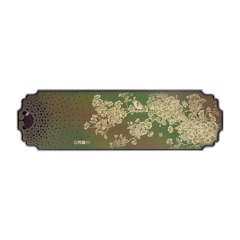 黄铜彩烧茶盘镂空排水梨园春色