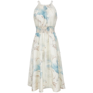 【ONLY奥莱】春夏优雅气质印花收腰打揽无袖削肩中长裙连衣裙女