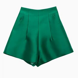 休闲短裤女外穿缎面高腰阔腿裤时尚气质宽松显瘦春夏新款a字裤子
