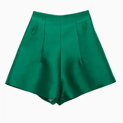 缎面高腰阔腿短裤女夏外穿