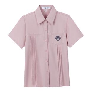 林间萌象原创jk制服衬衫刺绣甜美学院风女粉色风琴褶宽松短袖衬衣