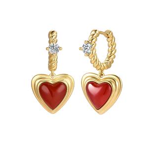 洞天TONETALE恋爱捕手耳环女爱心锆石耳坠小众甜酷百搭红玛瑙耳饰