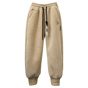 儿童欧棉绒加厚休闲裤男童秋冬款裤子中大童一体绒仿羊羔毛长裤