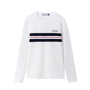 ELLE Active2025春秋季新款休闲纯棉条纹圆领长袖T恤内搭打底衫女