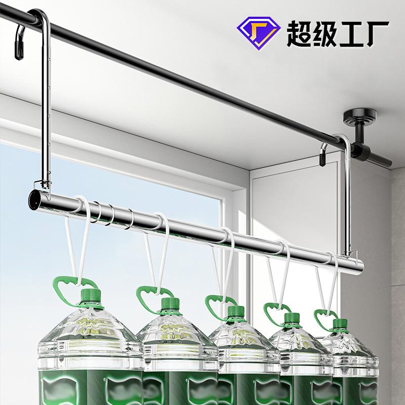 不锈钢晾衣杆可升缩折叠被杆卧室凉打孔神器阳台免晾伸缩晒衣杆顶