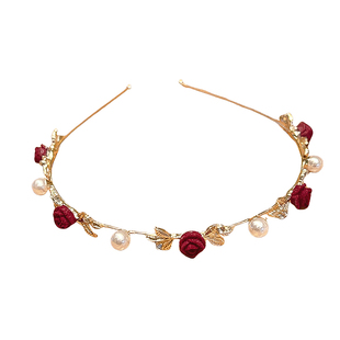 高级感红色水钻植绒发箍女2026新款精致气质花朵洗脸头箍发卡头饰