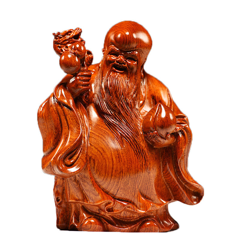 花梨木雕寿星公摆件红木质家居玄关装饰工艺品生日祝寿贺寿送礼品