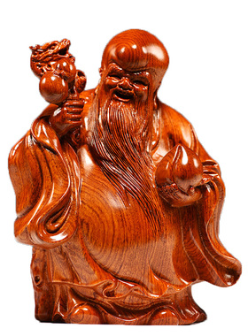 花梨木雕寿星公摆件红木质家居玄关装饰工艺品生日祝寿贺寿送礼品