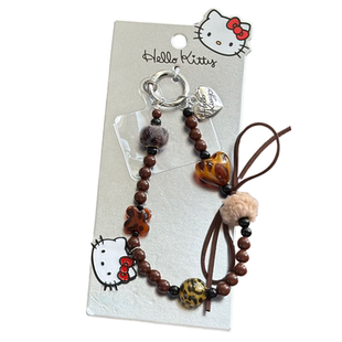 正版hello kitty秋冬美拉德棕色豹纹手机挂绳少女钥匙扣包包挂件