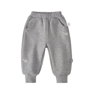 [抗菌远红外]加绒束腿卫裤女童裤子小童秋冬款长裤灰色儿童运动裤