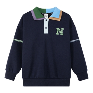 左西童装男童POLO领卫衣学院洋气撞色儿童春装2026新款中大童上衣