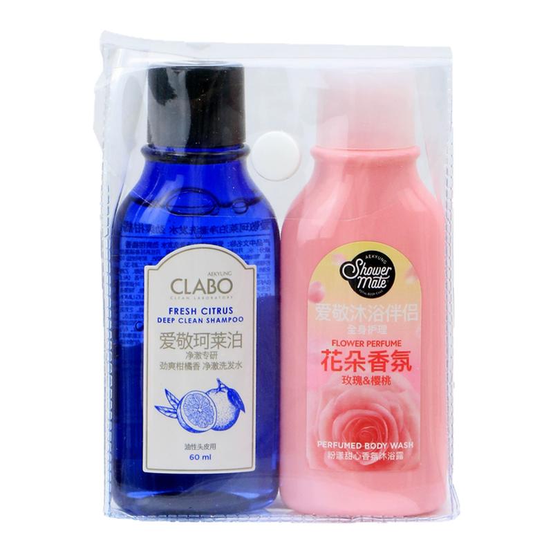 韩国原装进口爱敬洗发水60ml+沐浴露60ml旅行装净澈之旅行套装