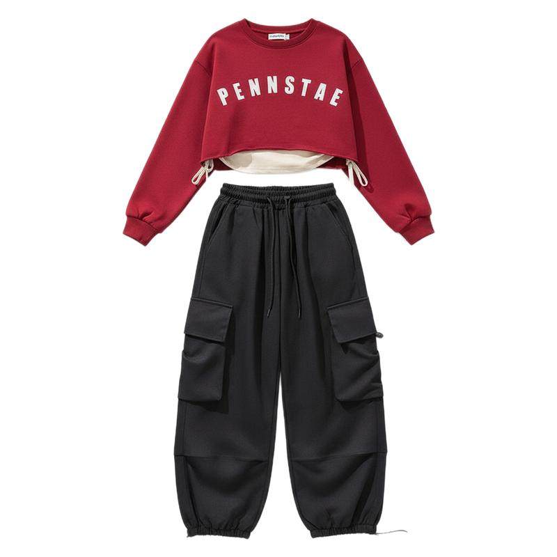 女童爵士舞服2025新款韩版长袖儿童运动街舞服宽松时尚炸街走秀服