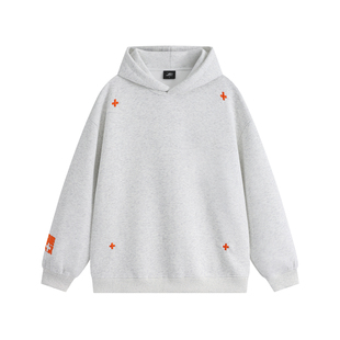 GKKRT潮牌十字刺绣连帽卫衣男美式复古情侣帽衫加绒加厚重磅外套