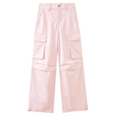 水云间粉色休闲裤女机能风户外廓形工装裤多口袋抽绳长裤子2026夏