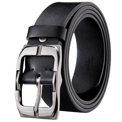 袋鼠男士针扣整张牛皮休闲皮带男