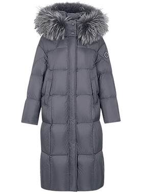 【90绒】灰色羽绒服女冬季长款外套kbne秋冬新款小个子连帽面包服