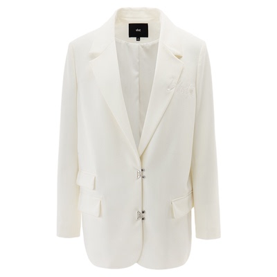 诱货白色粗斜纹绣花西装外套女