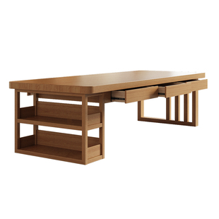 客厅实木书桌书架一体带抽屉书柜长桌家用工作办公桌学习桌写字桌