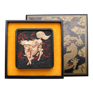 非遗徽墨 1982年制墨模 清代乾隆年老墨版《麒麟》胡开文收藏徽墨老墨块文房四宝墨条礼盒桐烟徽墨艺术品礼物