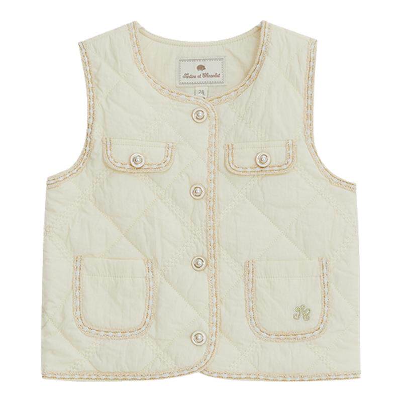 tartineetchocolat法国巧克力童装秋冬女童小香风棉服马甲
