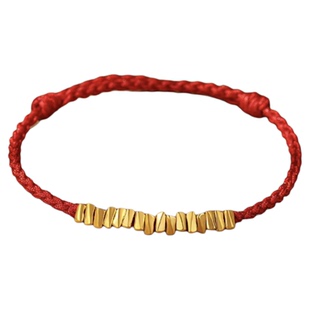 老庙黄金盘缠手串足金碎碎金红黑绳手链情侣款送女友生日七夕礼物