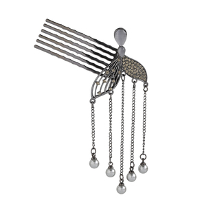 复古鱼尾水钻发簪珍珠流苏发梳古风汉服头饰网红同款气质盘发插梳