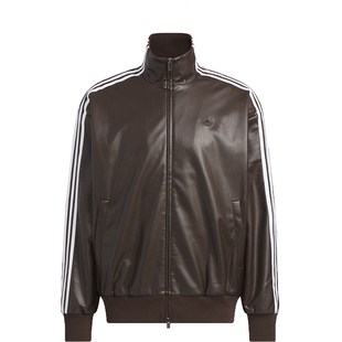 Adidas/阿迪达斯正品三叶草男女立领休闲条纹复古仿皮夹克KQ5473
