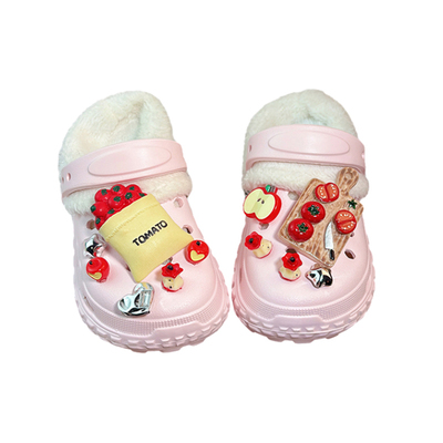 女童洞洞鞋冬季加绒外穿毛绒保暖