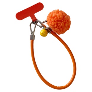 可爱小毛球手机挂绳红色新年款皮绳挂手腕手提挂件可爱diy手工吊坠皮手绳新款简约腕带防丢绳钥匙扣带垫片壳