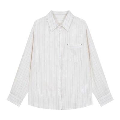 女性日记条纹长袖衬衫宽松外套